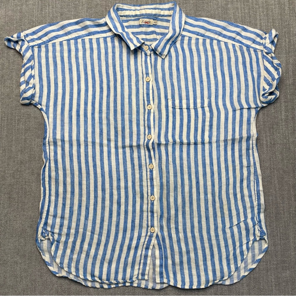 Faherty Striped Linen Button Up Shirt Women’s Size Medium